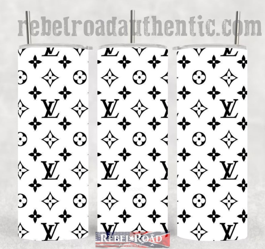 Classic Black and White LV Designer 20oz sublimination skinny tumbler Customizable Options Available.