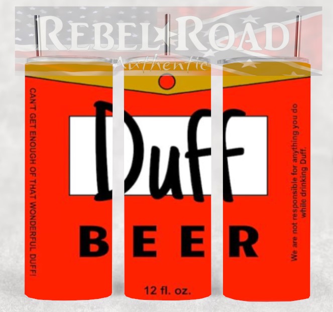 Duff Beer 20oz sublimination skinny tumbler Customizable Options Available.