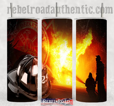 Firefighter and Helmet 20oz sublimination skinny tumbler Customizable Options Available.