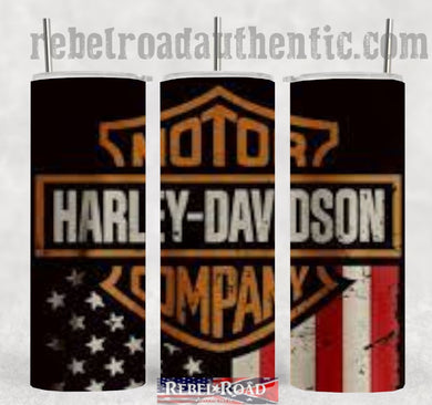 H-D With Flag 20oz sublimination skinny tumbler Customizable Options Available.