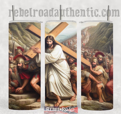 Jesus Carrying Cross 20oz sublimination skinny tumbler Customizable Options Available.