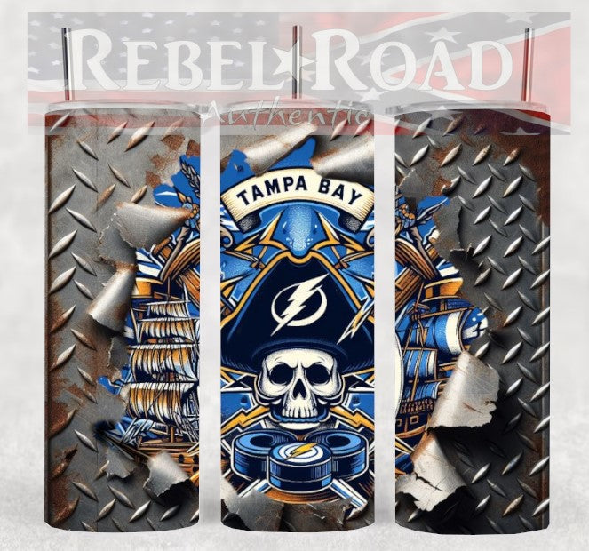 NHL Tampa Bay Lightning Pirate theme 20oz sublimination skinny tumbler Customizable Options Available.