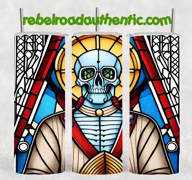 Stainglass Skeleton 20oz sublimination skinny tumbler Customizable Options Available.