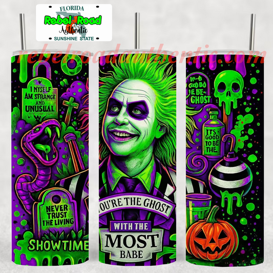 Beetlejuice Toxic 20oz sublimination skinny tumbler Customizable Options Available.