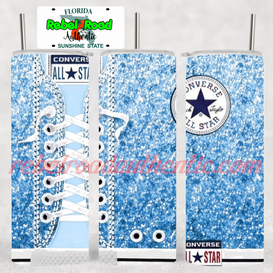 Light Blue Converse 20oz sublimination skinny tumbler Customizable Options Available.