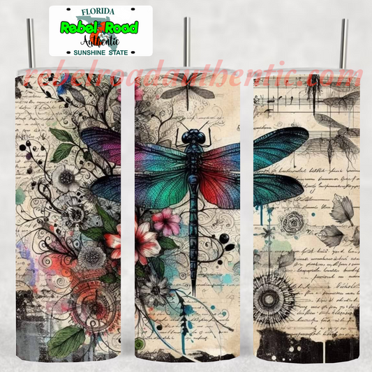 Dragonfly art 20oz sublimination skinny tumbler Customizable Options Available.