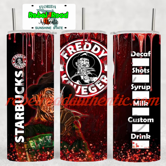Freddy Starbucks 20oz sublimination skinny tumbler Customizable Options Available.