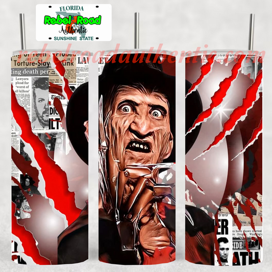 Freddy Newspaper Slash 20oz sublimination skinny tumbler Customizable Options Available.