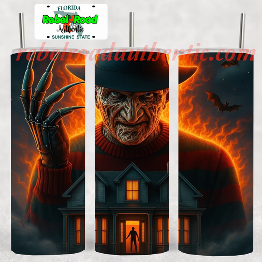 Freddy Nightmare House 20oz sublimination skinny tumbler Customizable Options Available.