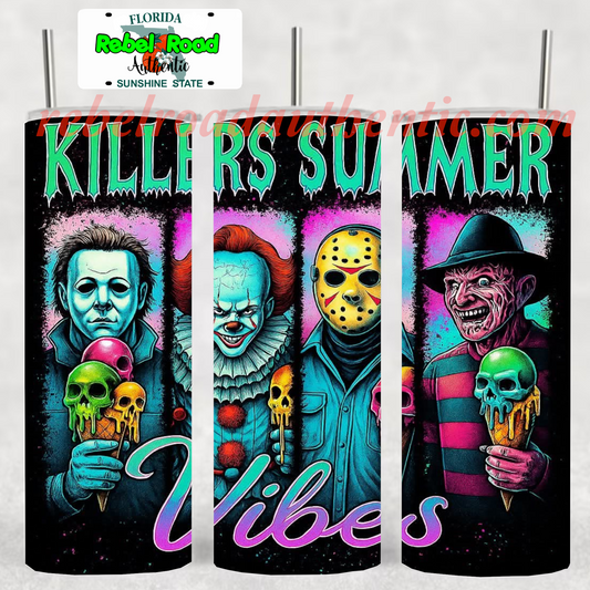 Killer Summer Vibes 20oz sublimination skinny tumbler Customizable Options Available.
