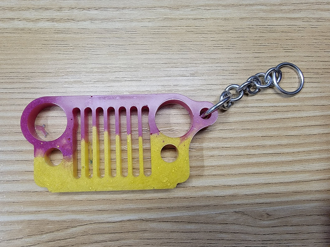 Multicolor Pink/Yellow Jeep Grill Key Chain