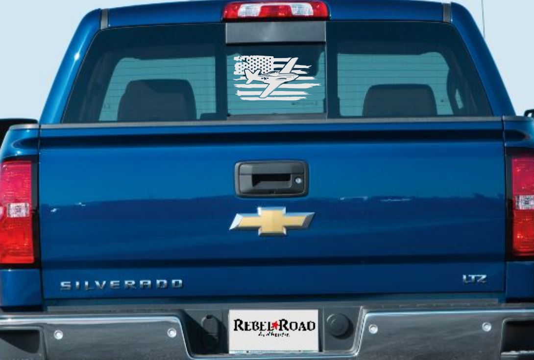 P51 Fighter Plane With Distressed Flag Vinyl Decal