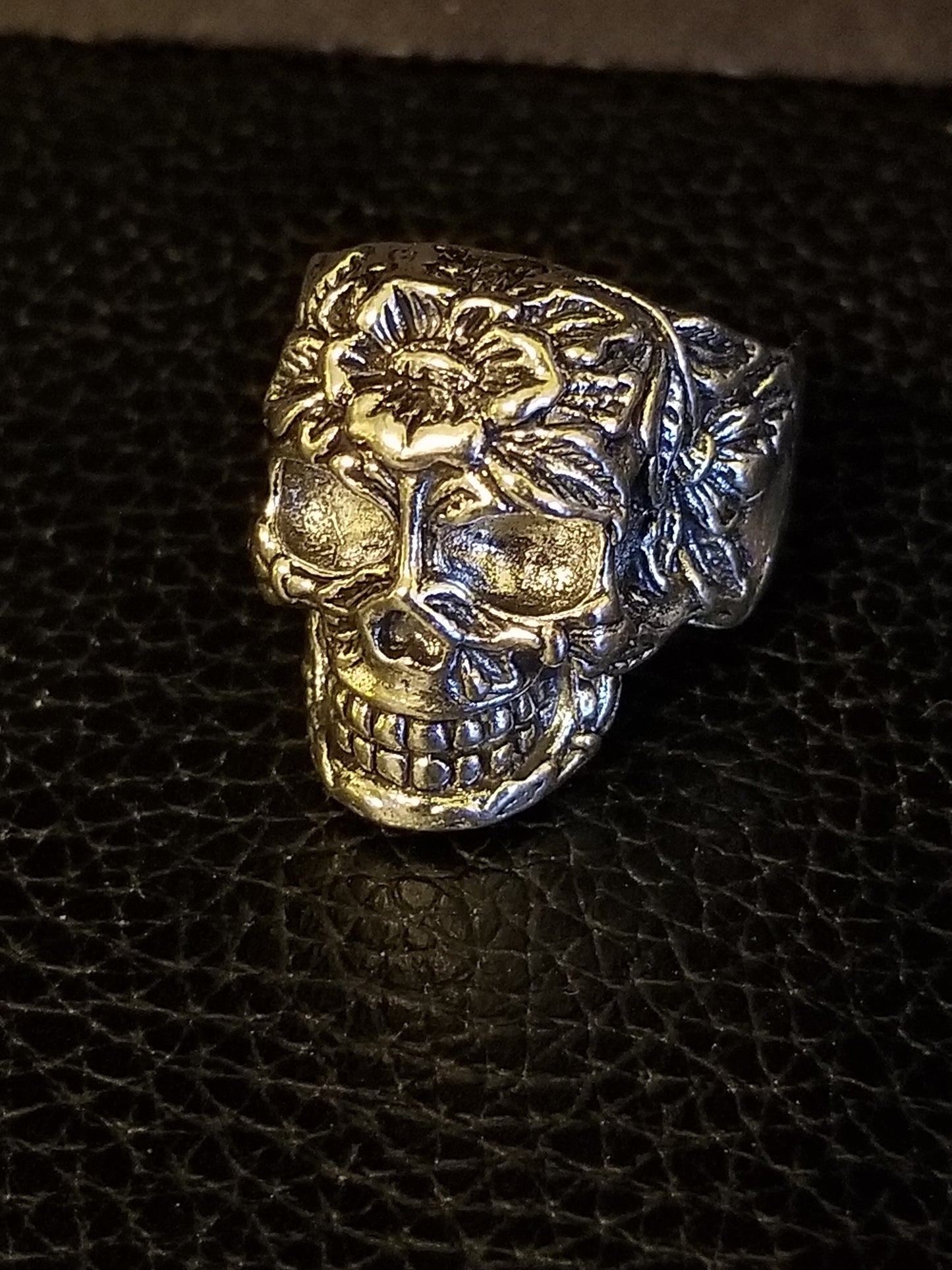Floral Skull Biker/Punk Ring Size 9