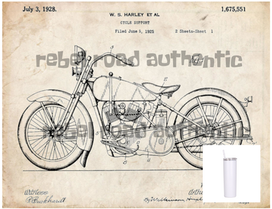 1928 Harley Davidson Blueprint 20oz sublimination skinny tumbler.