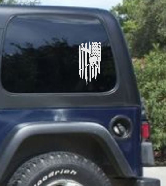 US Hockey Fan Distressed Flag Vinyl Decal